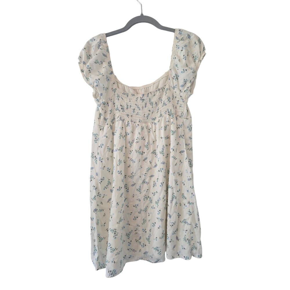 No Boundaries Women’s Medium Floral Smocked Mini Dress Blue White Cottagecore